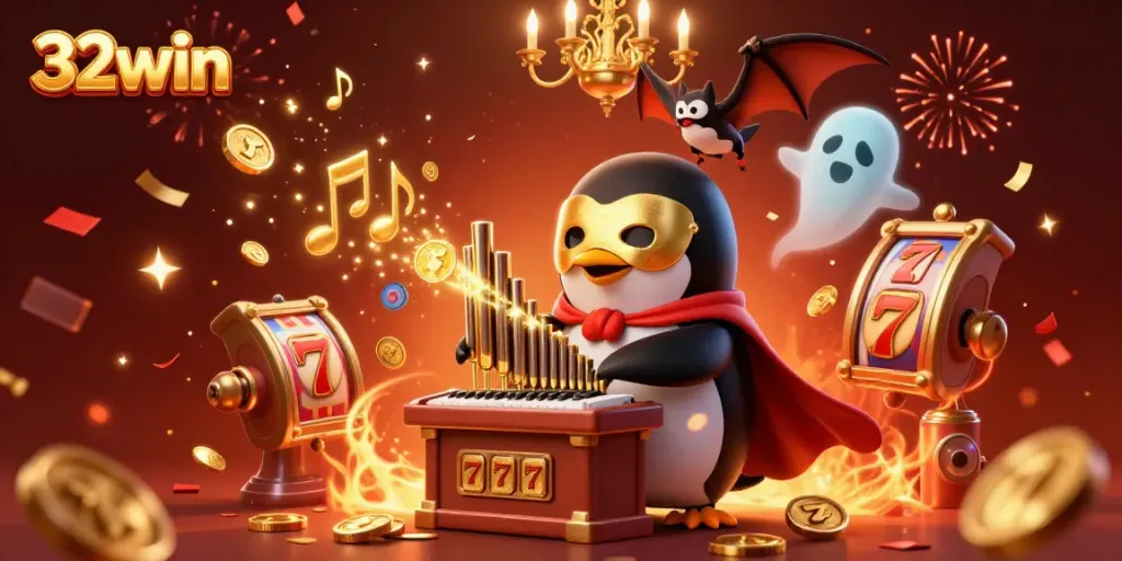 Embrace the excitement of 32win's online casino with a vibrant animated scene of winning slot actions.